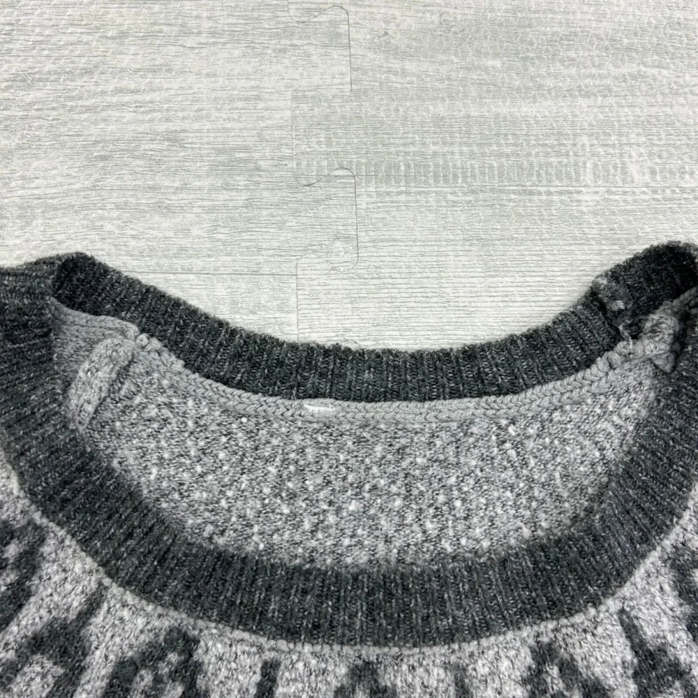 Vintage 90s Geometric Sweater Size‎ Medium Gray Pullover Two Tone